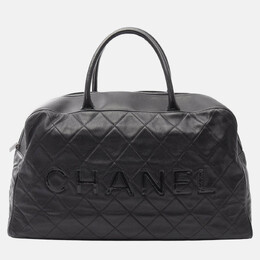 Chanel Black Large Quilted Caviar and Patent Logo Bowler Bag 1212635