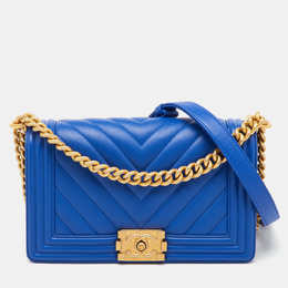 Chanel Blue Chevron Leather Medium Boy Flap Bag 1212477