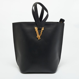 Versace Black Leather Large Virtus Bucket Bag 1210854