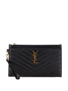 Saint Laurent 2020 Large Grain De Poudre Chevron Monogram Bill pouch 32056053
