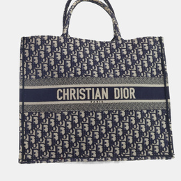 Christian Dior Navy Blue Oblique Embroidered Canvas Large Book Tote 1212975