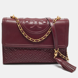 Tory Burch Burgundy Quilted Leather Fleming Shoulder Bag 1212878