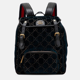 Gucci Blue GG Velvet Double Buckle Backpack 1212777