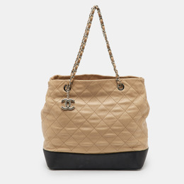 Chanel Beige/Black Quilted Leather VIP Grand Shopping Bag 1212584