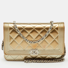 Chanel Metallic Grey Quilted Patent Leather Classic Boy WOC Bag 1212390