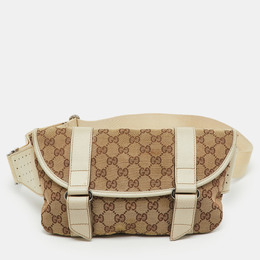 Gucci Beige/Off White GG Canvas and Leather Waist Bag 1212414
