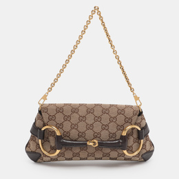 Gucci Beige GG Canvas and Leather Horsebit Chain Clutch 1211985