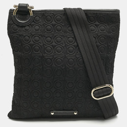 Salvatore Ferragamo Black Gancini Embossed Fabric Flat Messenger Bag 1211914