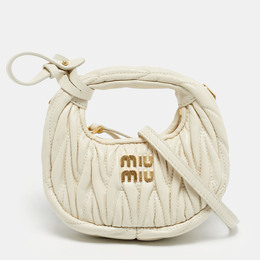 Miu Miu White Matelassé Leather Micro Wander Hobo 1212007