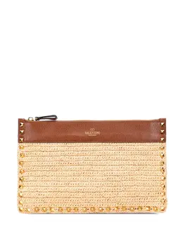 Valentino Garavani 2000-2017 Large Raffia Rockstud Zip Pouch clutch bag 32087603