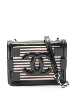 Chanel 2014 Mini Patent and Acrylic Striped Boy Brick Flap crossbody bag 32074598