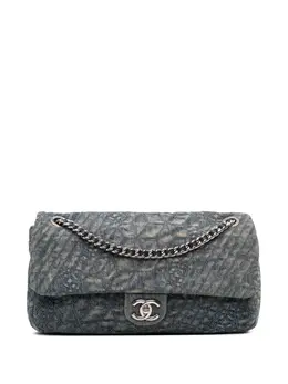 Chanel 2012 Large Embroidered Denim Camellia Flap crossbody bag 32093860