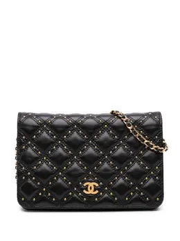 Chanel 2018-2019 Lambskin Studded Diamond Stitch Wallet On Chain crossbody bag 32094631