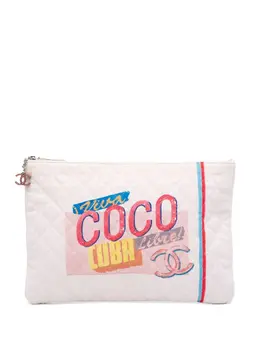 Chanel 2016-2017 Large Quilted Printed Canvas Coco Cuba Libre O Case clutch bag 32093672