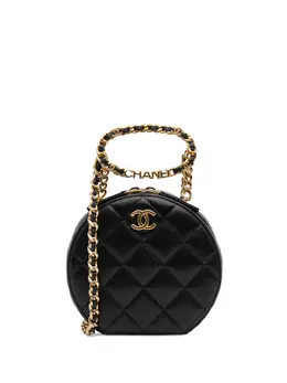 Chanel 2021-2025 Quilted Lambskin Oval Logo Chain Top Handle Round Clutch on Chain satchel 32093479