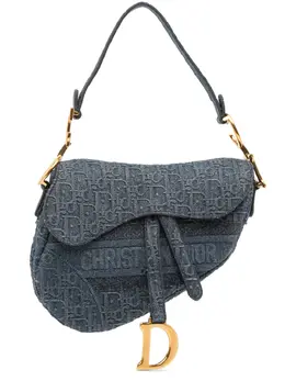 Christian Dior 2019 Oblique Denim Embroidered Saddle Bag shoulder bag 32093561