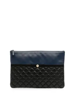Chanel 2016-2017 Large Bicolor Quilted Leather Pearl O Case clutch bag 32093914