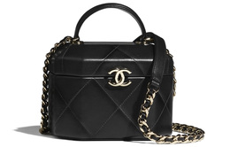 Кожаный женский клатч на одно плечо через плечо для макияжа черный Chanel as2630-b05996-94305