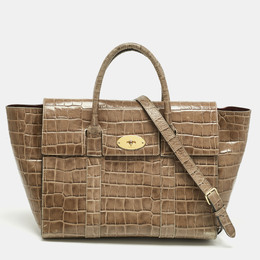 Mulberry Beige Croc Embossed Leather Medium Bayswater Satchel 1212196