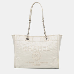 Chanel White Small Glazed Calfskin Deauville Tote 1214155