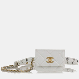 Chanel White Lambskin Leather Punk Chain Belt Bag 1214151