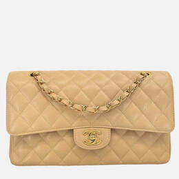 Chanel Beige Calfskin Medium Classic Double Flap Shoulder Bag 1214053