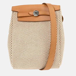 Hermes Beige Black Toile GM Officier Herbag TPM Shoulder Bag 1214024
