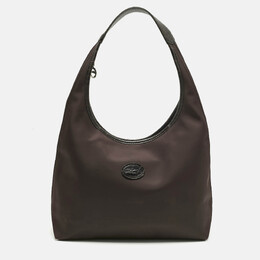 Longchamp Cacao Brown Nylon and Croc Embossed Leather Shoulder Bag 1213981