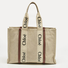 Chloe Beige/Brown Canvas and Leather Large Woody Tote 1213883