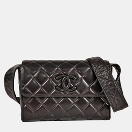 Chanel Matelasse Leather Shoulder Bag Lambskin Black Coco Mark 1213825