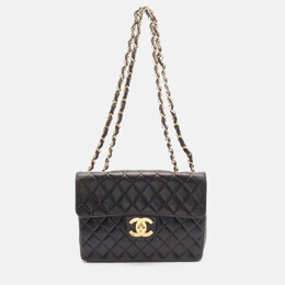Chanel Deca Matelasse 30 Classic Black Lambskin Large W-Flap Shoulder Bag 1213749