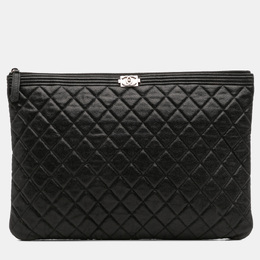 Chanel Black Large Quilted Caviar Boy O Case Clutch 1213676