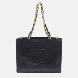Chanel Deka Coco Mark Tote Bag Lambskin Leather Black 1213795