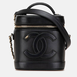 Chanel Coco Mark Vanity Bag Handbag Shoulder Black Lambskin 1213790
