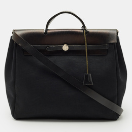 Hermes Black Canvas and Leather 2 in 1 Herbag 39 Bag 1213868