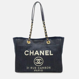 Chanel Deauville Navy Blue Denim Medium Chain Shoulder Bag 1213748