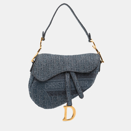 Christian Dior Blue Oblique Denim Embroidered Saddle Bag 1213684