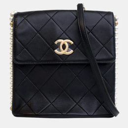Chanel Black Small Quilted Calfskin About Pearls Hobo 1213679