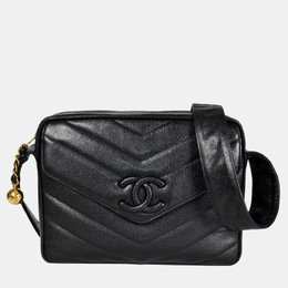 Chanel Coco Mark Chevron V-Stitch Shoulder Bag Caviar Skin Black 1213842