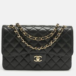 Chanel Black Quilted Caviar Leather Jumbo Classic Double Flap Bag 1213601