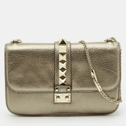 Valentino Metallic Leather Medium Glam Lock Shoulder Bag 1213388