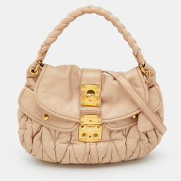 Miu Miu Light Beige Matelasse Lux Leather Small Coffer Hobo 1213491
