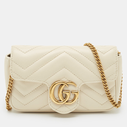 Gucci Off White Matelassé Leather Super Mini GG Marmont Shoulder Bag 1213480