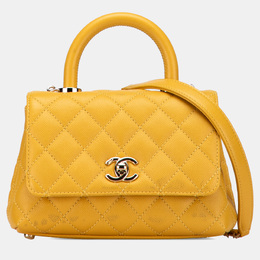 Chanel Yellow Extra Mini Quilted Caviar Coco Top Handle Bag 1213511