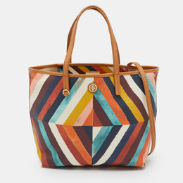 Tory Burch Multicolor Diamond Stripe Coated Canvas and Leather Kerrington Tote 1213494