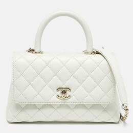 Chanel White Quilted Caviar Leather Mini Coco Top Handle Bag 1213487