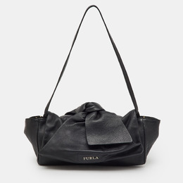 Furla Black Leather Knot Bow Flap Shoulder Bag 1213319