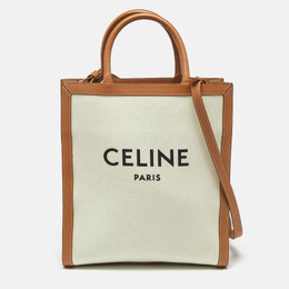 Celine Tan/Natural Canvas and Leather Small Vertical Cabas Tote 1213339