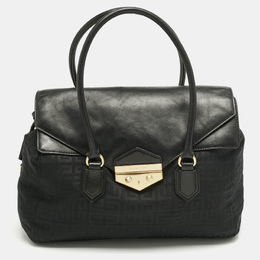Givenchy Black Logo Jacquard Fabric and Leather Double Flap Satchel 1213277