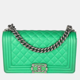 Chanel Green Quilted Lambskin Enamel CC Old Medium Boy Bag 1213248